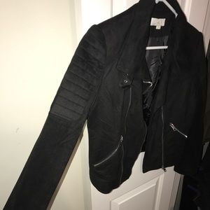 Suede biker jacket with shoulder padding
